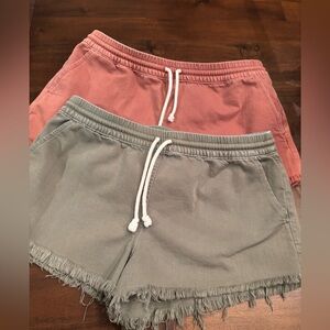 2 pair Aerie Women's sz M Pull On Denim Shorts Drawstring Olive & Rust